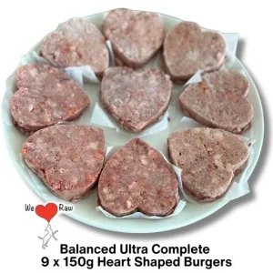 We Love Raw Balanced Ultra Complete: British Beef & Lamb Tripe with Duck & Vegetables 9 x 150g Heart Shaped Burgers