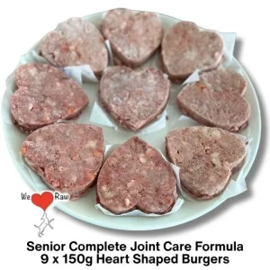 We Love Raw Senior Complete Joint Care Formula: Turkey, Beef, Lamb & Vegetables with Chondroitin & Glucosamine 9 x 150g Heart Shaped Burgers