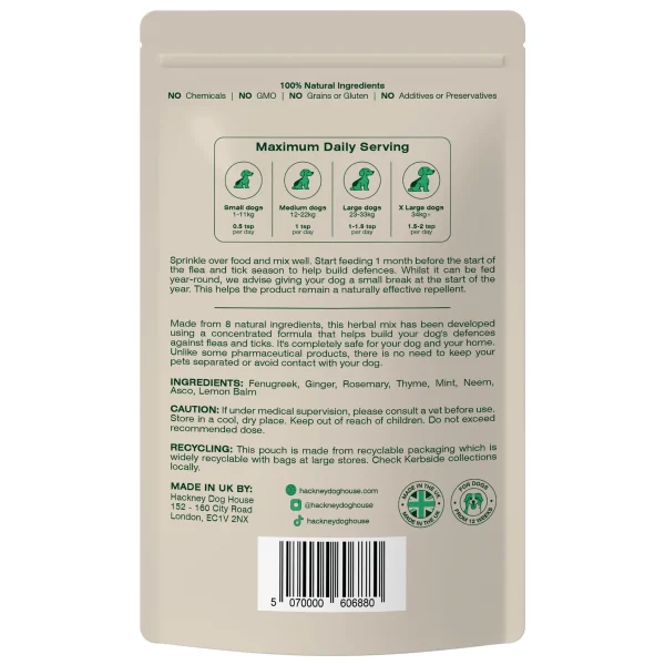 Hackney Dog House Herbal Flea & Tick Topper 200g - Image 2