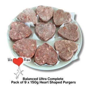 We Love Raw Balanced Ultra Complete: British Beef & Lamb Tripe with Duck & Vegetables 9 x 150g Heart Shaped Burgers