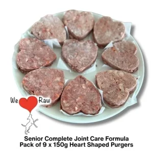 We Love Raw Senior Complete Joint Care Formula: Turkey, Beef, Lamb & Vegetables with Chondroitin & Glucosamine 9 x 150g Heart Shaped Burgers
